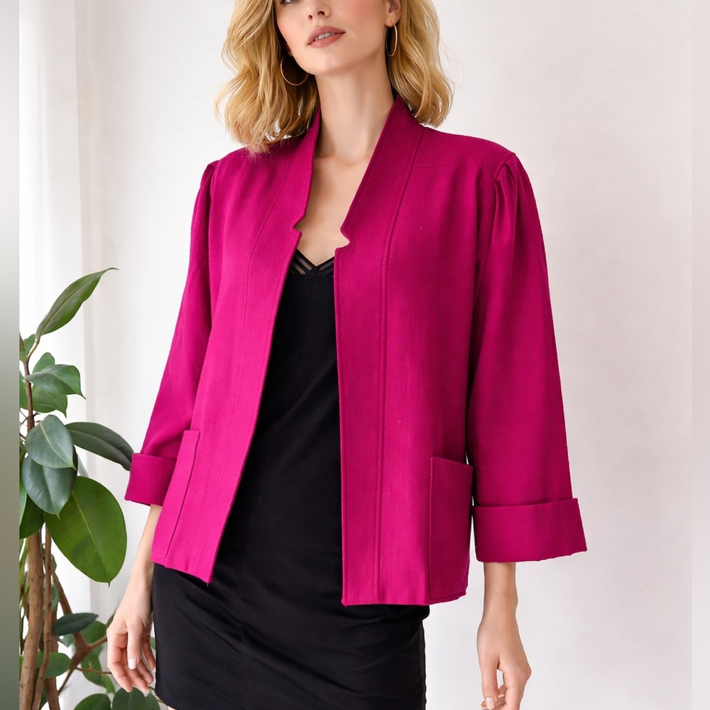 Perruzza Pure Virgin Wool Jacket vintage Magenta Pink Cropped Italian Blazer